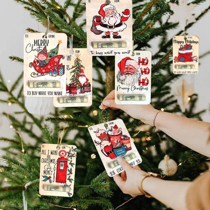 Christmas Money Holders Gift,2024 Christmas Money Holders for Cash,Happy Santa Christmas Money Dispenser, Funny Wooden Christmas Wallet,Various Christmas Party Cash Holder Wallet (7PCS)