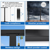 Muzata Black Cable Railing Post 36 Inch 36"x2"x2" Level Drilled Surface Mount T304 Stainless Steel Cable Railing System Kit Indoor Outdoor with Paper User Guide PS02 BH4S Muzata