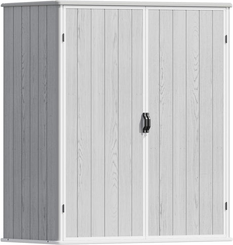 Patiowell Outdoor Storage Shed 5x3 FT, Plastic Garden Organizer Cabinet with Lockable Doors & Strong Roof for Patio Furniture, Pool Accessories, Lawn Tools, Light Grey Patiowell