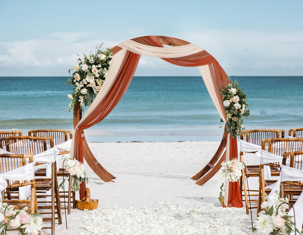 DearHouse 3 Panel Wedding Arch Draping Fabric,29.5" x18Ft Pearl Fabric Drapes for Wedding Sheer Backdrop (Champagne+Terracotta+Caramel) DearHouse