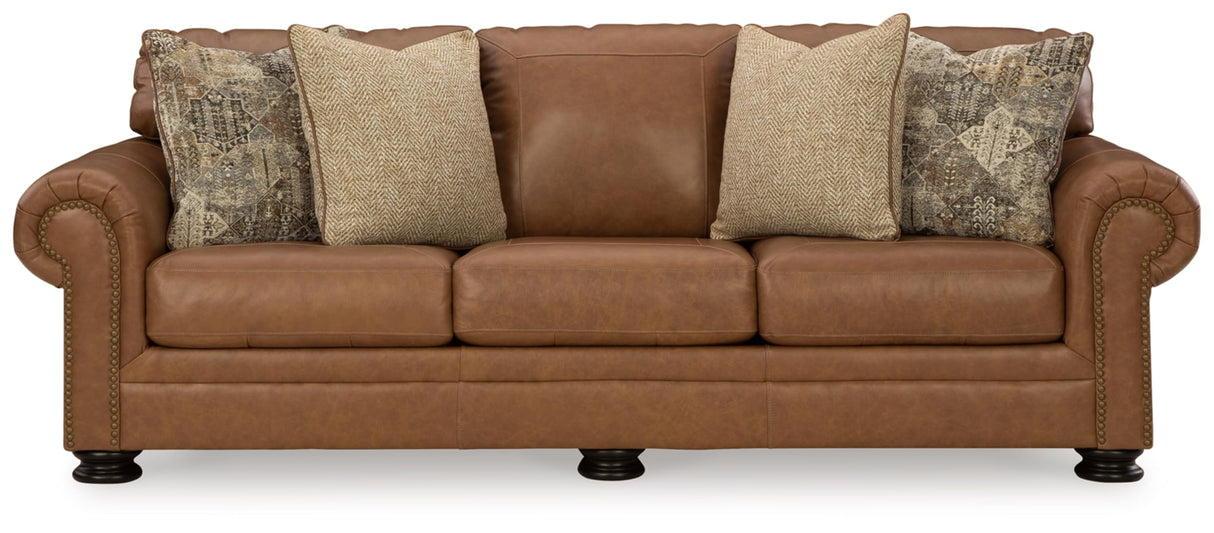 Signature Design by Ashley Carianna Classic 2-in-1 Leather Match Sofa Sleeper with Folding Gel Memory Foam Mattress and Nailhead Trim, Queen, Dark Brown Signature Design by Ashley