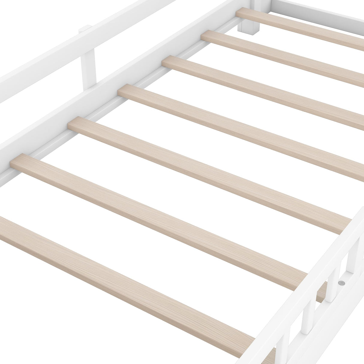 Favfurish White Twin Size Platform Bed with LED Light, Storage Headboard, and Guardrails Favfurish