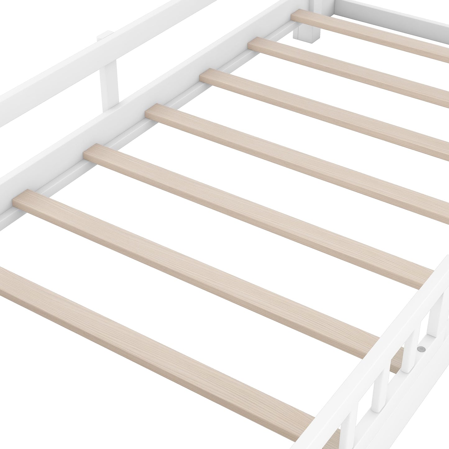 Favfurish White Twin Size Platform Bed with LED Light, Storage Headboard, and Guardrails - WoodArtSupply