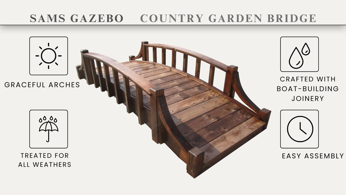 SamsGazebos Country Wood Garden Bridge, 6', Brown SamsGazebos