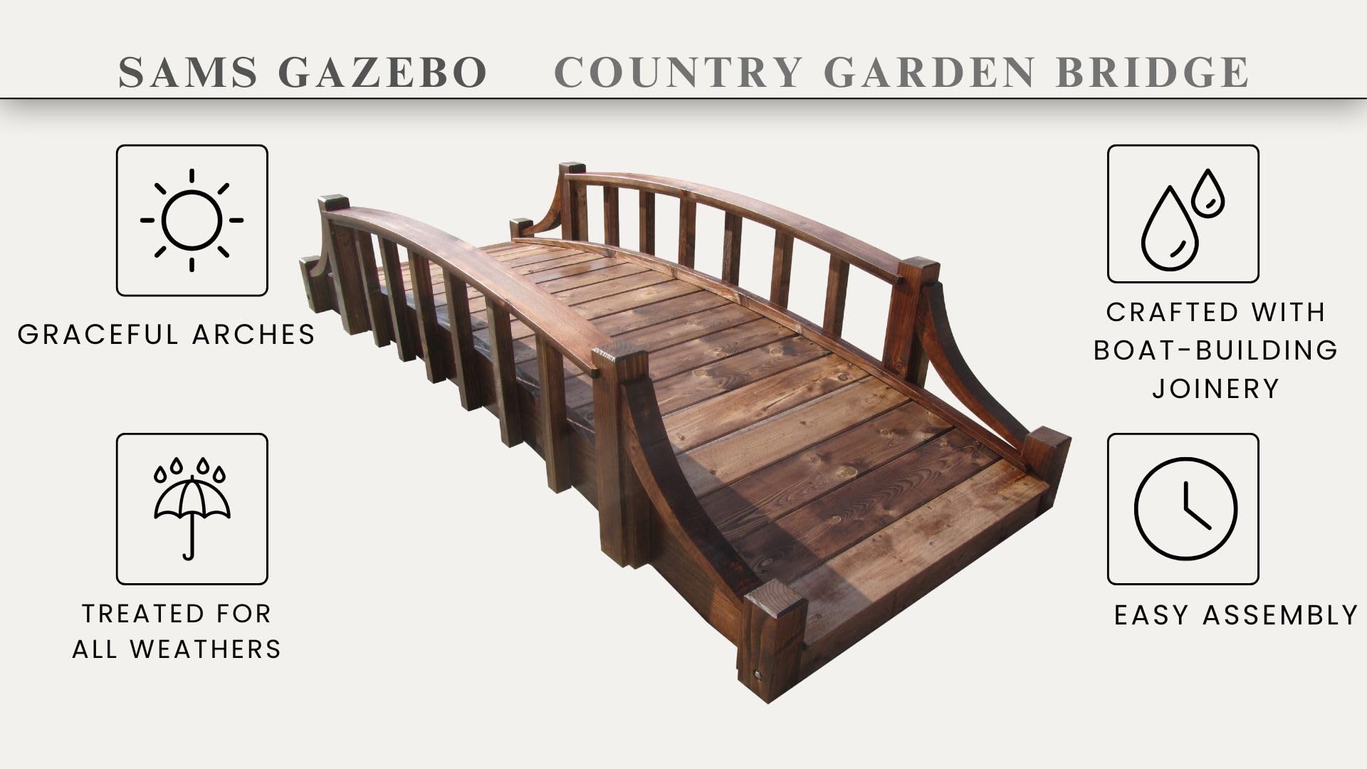 SamsGazebos Country Wood Garden Bridge, 6', Brown - WoodArtSupply