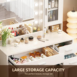 ENDYOE Makeup Vanity Desk Set with LED Lights Mirror Chair, Vanity Table with 7 Storage Shelves and 3 Drawers,3 Lighting Modes Adjustable Brightness Dressing Table for Bedroom,White ENDYOE