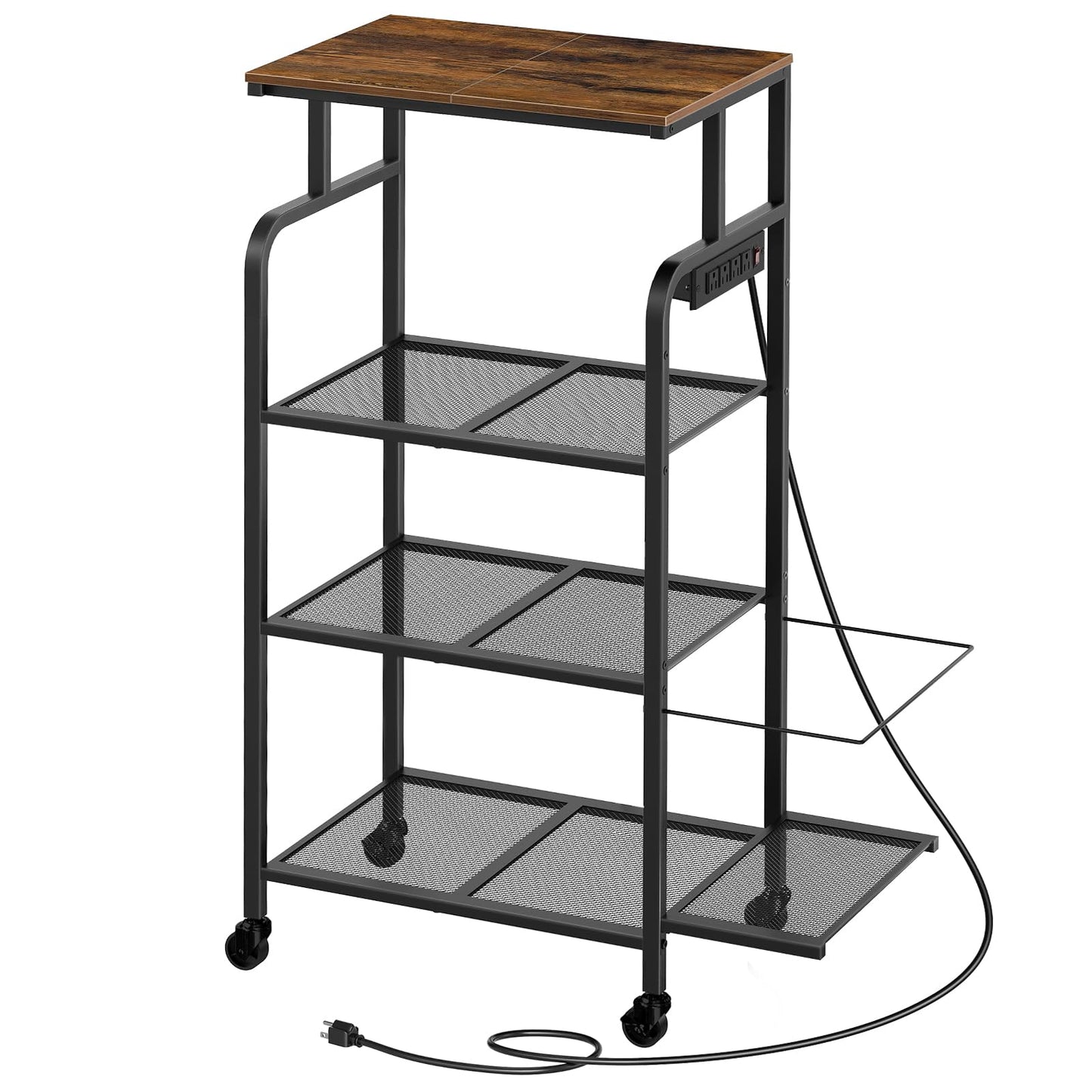 MAHANCRIS Printer Stand with Charging Station, Large Tall Printer Table with Wheels for Home Office, 4 Tier Printer Cart with Shredder Rack, Shelf for Printer Scanner, Rustic Brown PTHR114E01