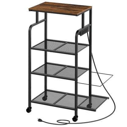 MAHANCRIS Printer Stand with Charging Station, Large Tall Printer Table with Wheels for Home Office, 4 Tier Printer Cart with Shredder Rack, Shelf for Printer Scanner, Rustic Brown PTHR114E01