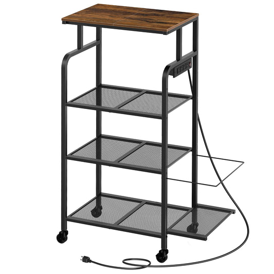 MAHANCRIS Printer Stand with Charging Station, Large Tall Printer Table with Wheels for Home Office, 4 Tier Printer Cart with Shredder Rack, Shelf for Printer Scanner, Rustic Brown PTHR114E01 - WoodArtSupply