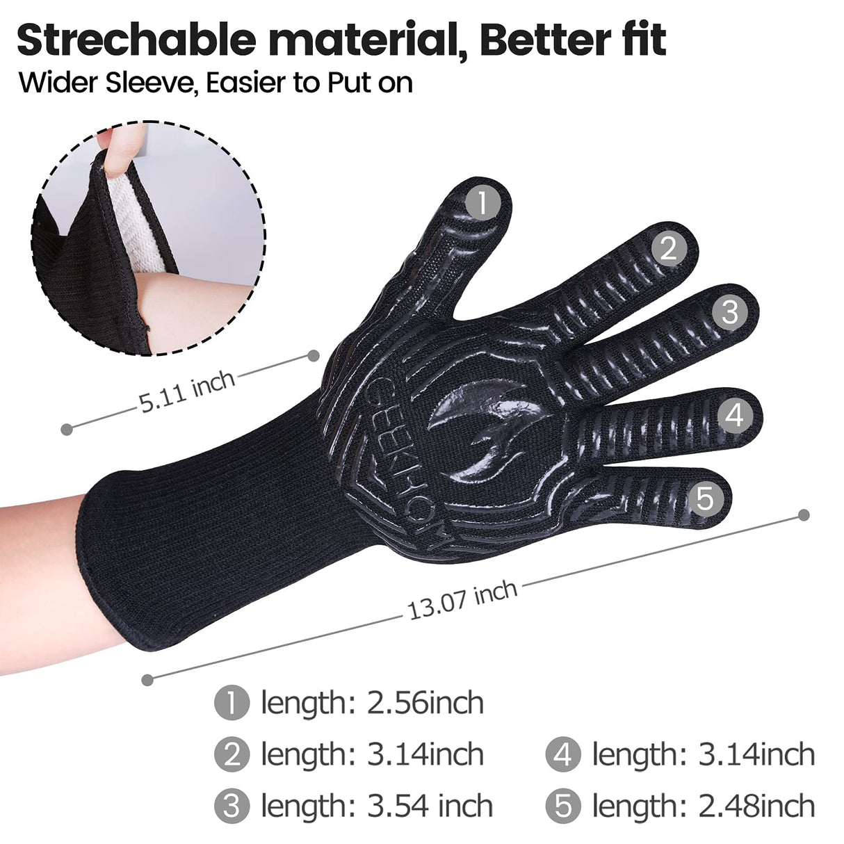 GEEKHOM BBQ Grill Gloves,1472℉ Heat Resistant Oven Gloves, EN407 Certified 13 Inch Flexible Barbecue Mitts Good Grip for Smoker, Baking, Cooking, Fire Pit, Black GEEKHOM