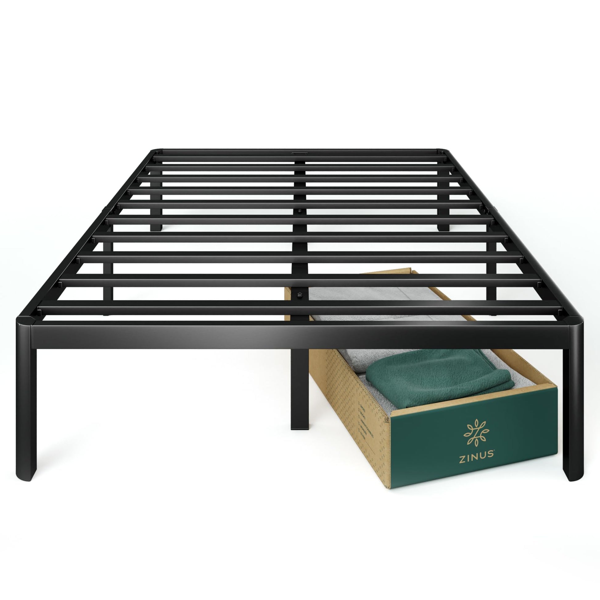 ZINUS Van 16 Inch Black Metal Platform Bed Frame with Steel Slat Support - No Box Spring Required, Full Size - WoodArtSupply