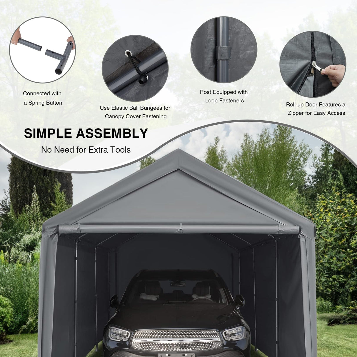 Carport 10x20ft Heavy Duty Canopy Storage Shed,Portable Garage Party Tent,Portable Garage with Removable Sidewalls & Doors All-Season Tarp for Car,Truck,Party SNC24# (W/Grey) - WoodArtSupply
