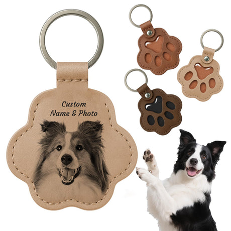 CDBUY Personalized Pet Memorial Gifts for Dogs - Custom Name Paw-Shaped Leather Keychain to Hold Fur or Hair, Refillable Keepsake Charm for Bag, Purse or Keys (Style-B) CDBUY
