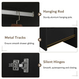 iPormis Wooden Armoire Wardrobe Closet with 2 Drawers, Clothing Storage Cabinet with Shelves Aluminum Hanging Rod, Wardrobe Storage with Strong Door Closure, Modern Bedroom Clothing Armoires, Black iPormis