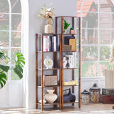 YUFAM 54in Tall Bookshelf 5-Tier Small Narrow Bookcase, Skinny Book Shelf for Small Space, Farmhouse Slim Shelf with Storage, Wood Freestanding Display Thin Bookshelves for Living Room, Office, Brown YUFAM