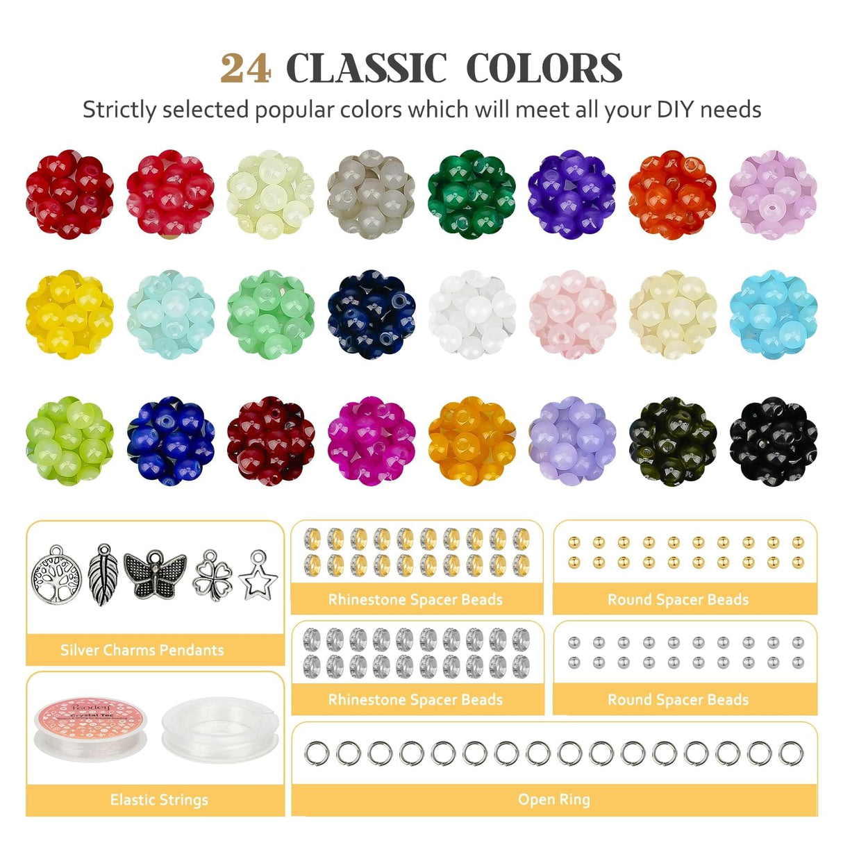 Sistenia 6mm Glass Beads Bracelet Making Kit 1400pcs, 24 Colors Crystal Beads for Jewelry Making Round Beads DIY Crafts with Spacer Beads Charms Accessories Sistenia