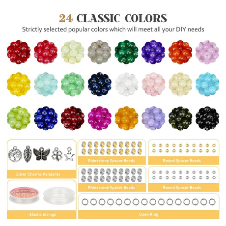 Sistenia 6mm Glass Beads Bracelet Making Kit 1400pcs, 24 Colors Crystal Beads for Jewelry Making Round Beads DIY Crafts with Spacer Beads Charms Accessories Sistenia