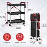 Sunvasagoo Portable Folding Service Cart - Versatile 3-Tier Collapsible Design, Heavy-Duty 56 lbs Load Capacity/Shelf, Lockable Wheels for Stability, Ideal for Garage, Workshop & Industrial Use Sunvasagoo