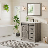 AMERLIFE Farmhouse Bathroom Vanity with Sink Combo, 31in Sliding Barn Door Bathroom Vanity Cabinet Set with Storage Drawers, Metal Handles, Small Single Bath Storage Vanity Sink, Light Grey AMERLIFE