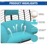 ALAULM Egg Swing Chair Outdoor Indoor Wicker Rattan Hanging Chair with Stand 350lbs Capacity w/Strong Frame & Blue Cushions for Patio Balcony Bedroom ALAULM