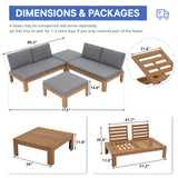 SUNSITT 4 Piece Acacia Wood Patio Furniture Outdoor Sectional Sofa Set with Adjustable Armrest, FSC Certified L-Shaped Patio Set w/2-in-1 Coffee Table, Grey Cushions SUNSITT