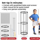 Garage Ball Storage Rack – Freestanding & Wall Mounted Sports Organizer with Elastic Cords Holds 7 Balls – Space Saving Basketball Soccer Football Holder for Home Kids Room WoodArtSupply
