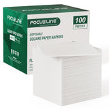 FOCUSLINE 100 Count Linen-Feel Disposable Cocktail Napkins -Square White Beverage Napkins - Soft and Absorbent Bulk Party Paper Napkins for Bar, Restaurant, Café, Wedding, Dinner or Events FOCUSLINE