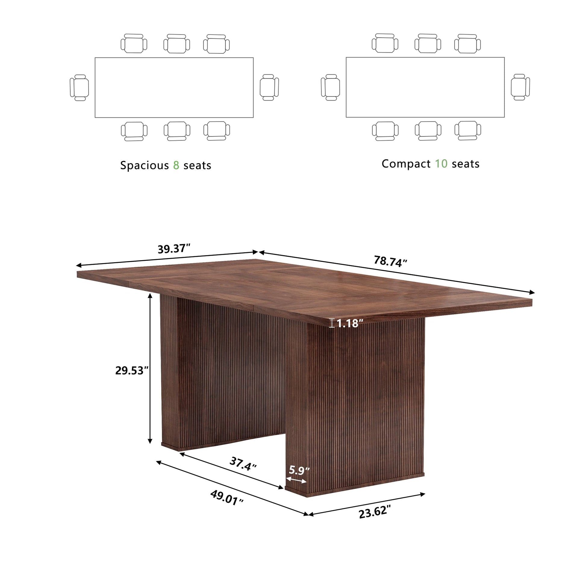 PHOYAL 78.7" Large Farmhouse Dining Table, Rectangular Dinner Table for 6 to 10 People, 78.7" L x 39.4" W x 30.7" H for Dining Room, Home Office, Living Room Furniture, Walnut - WoodArtSupply