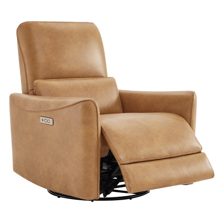 CHITA Power Recliner Chair Swivel Glider, FSC Certified Upholstered Faux Leather Living Room Nursery Reclining Sofa Chair with Lumbar Support, Cognac Brown CHITA