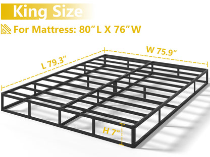 Vitverve Box Spring King, 7 Inch High Metal King Size Box Spring Only, Heavy Duty Mattress Foundation with Fabric Cover, Easy Assembly, Quiet Noise Free, Non Slip, Black