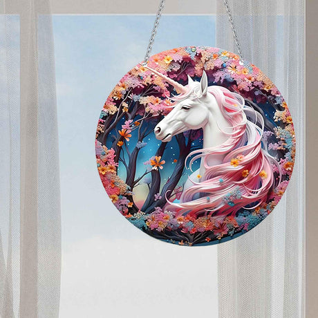 DTSFHTDAL Stained Acrylic Window Hanging, Animal Decoration Suncatcher for Window Suncatchers Sofa Wall Hanging Ornament TV Wall Hangings with Chain and Hook Indoor Hanging Art (Unicorn) DTSFHTDAL