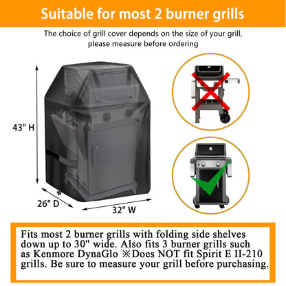 Grill Cover 32 inch Gas BBQ-Cover, Fit Most 2 Burner Grill Waterproof Small Barbeque Cover with Velcro Straps & Adjustable Drawstring for Weber,Nexgrill,Char-Broil, Monument,Dyna-Glo,Kenmore