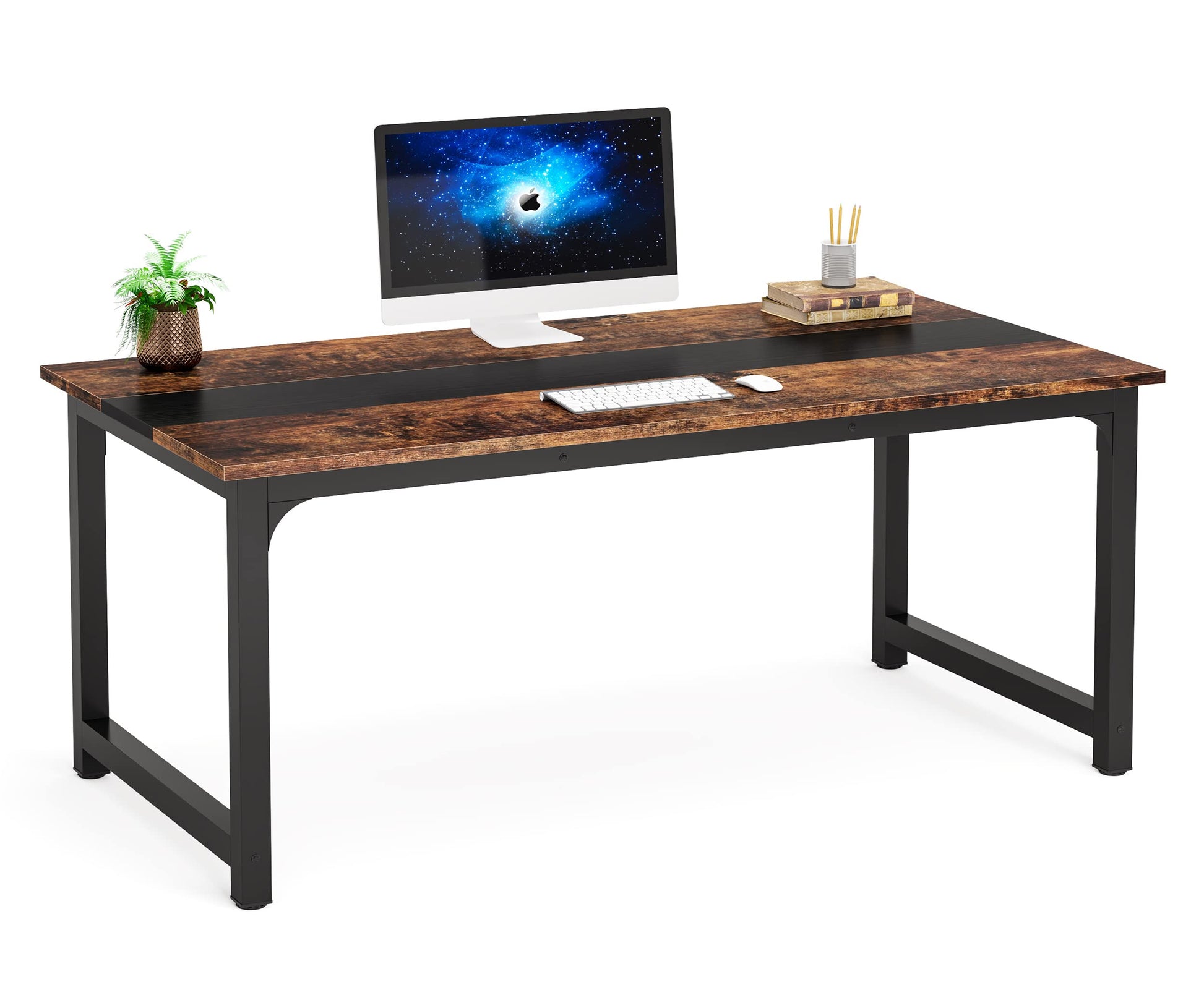 Tribesigns Modern Computer Desk, 63 x 31.5 inch Large Office Desk Computer Table Study Writing Desk Workstation for Home Office, Rustic/Black - WoodArtSupply