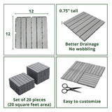 BEEFURNI Acacia Interlocking Deck Tiles (12"x 12" 20 PCS), Wood Deck Tiles Interlocking Outdoor All Weather, Patio Flooring for Indoor Outdoor use, 1 Year Warranty (Light Gray) BEEFURNI