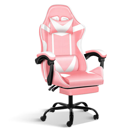 YSSOA Gaming Chair, Computer Chair with Footrest, Height Adjustable & 90°-135° Tilt Function, Swivel Recliner Ergonomic Racing Style Video Game Chair with Lumbar Support (Pink/White)