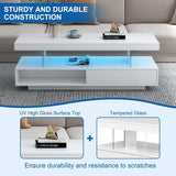 White LED Coffee Table for Living Room, Modern High Glossy Smart Center Table with Storage, 2 Tiers Rectangle Coffee Table with 16 Colors LED Lights & Remote Control for Party Office Home GlowSpark