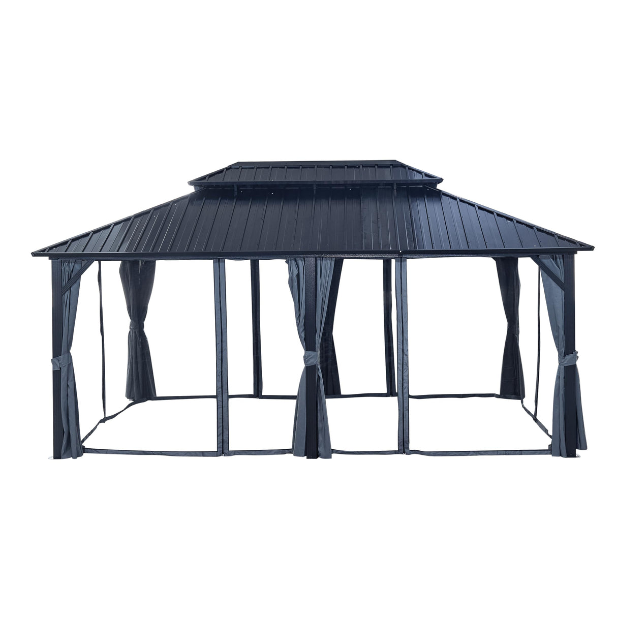Cirui Outdoor Hardtop Gazebo 12x18ft Patio Pergola Curtains Waterproof - Permanent Aluminum Backyard Pergola with Double Metal Roof with Netting Tent Pavilion for Party Poolside Lawn Garden,Gray Cirui