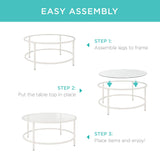 Best Choice Products 36in Modern Round Tempered Glass Accent Side Coffee Table for Living Room, Dining Room, Tea, Home Décor w/Metal Frame, Non-Marring Foot Caps - White Best Choice Products