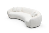 KEIKI 103" Boucle Half Moon Curved Sectional Sofa with 4 Throw Pillows, Modern Style 5-Seater Teddy Fleece Leisure Couch with Curved Backrest, Easy Assembly, for Apartment, Living Room, Bedroom, White KEIKI