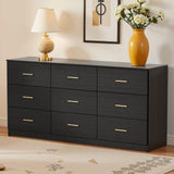 Miscoos 9 Drawer Dresser, 62.9" Large Deep Chest of Drawers,Wooden Dresser Storage Cabinet with 9 Drawers for Bedroom, Long Black Dressers for Living Room, Hallway,Nursery oumebiu