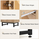 Tangkula 67" Tall Bathroom Storage Cabinet, Narrow Rattan Linen Tower with Doors, Adjustable Shelves & Drawer, Freestanding Floor Cabinet for Living Room, Kitchen, Dining Room, Office, Natural Tangkula