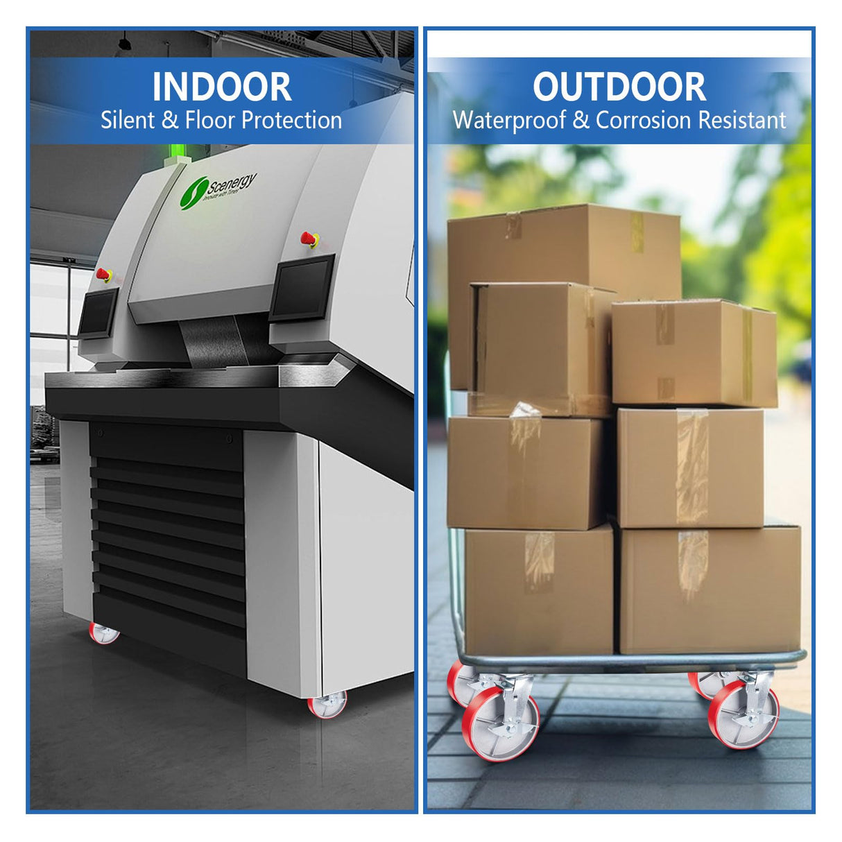 Nefish 8 Inch Industrial Casters Set of 4, Heavy Duty Casters with Brake 6000 Lbs, No Noise Polyurethane Wheel on Steel Hub, Swivel Plate Caster Wheels for Toolbox Workbench (4 Swivel & Brakes) Nefish