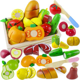 Beberolen Wooden Play Food Sets for Kids Kitchen Toddlers Wood Toys Cutting Fruit Pretend Food Play Kitchen Accessories Set for Boys and Girls Beberolen