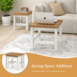 Vikiullf Farmhouse Nesting Table Set of 2, Wooden Coffee Tables, Modern Square End Table, Side Table for Living Room, Bedroom, Accent Bedside Table Vikiullf