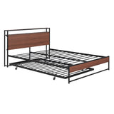 Bellemave Queen Metal Bed Frame with Trundle, USB Ports, Storage Headboard & 13 Slats, Black, No Box Spring Needed Bellemave