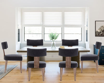 HNY Mid Century Modern Dining Chairs Set of 6, Farmhouse Linen Upholstered Accent Chairs Curved Backrest Kitchen Chairs, with Hardwood Frame, Charcoal