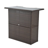 Outsunny 5 Pcs Rattan Wicker Bar Set, High Top Outdoor Table and Chairs, Bar Height Patio Set with Glass Table Top 2 Tier Storage Shelf, and 4 Bar Stools for Garden, Poolside, Gray Outsunny