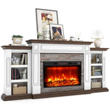 80" Fireplace TV Stand for TVs Up to 90 Inch, Electric Fireplace with Mantel, Farmhouse Entertainment Center with Storage, Realistic Stacked Stone Surround with Remote Control for Living Room HolliWill