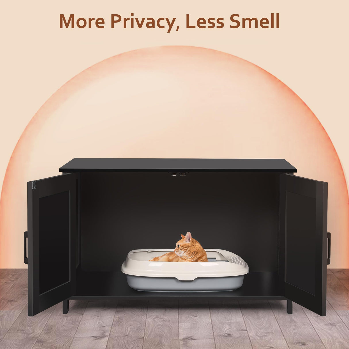 Homhedy Cat Litter Box Enclosure,Litter Box Furniture Hidden with Barn Door,Wooden Cat Washroom Furniture,Cat House,Fit Most of Litter Box, Black Homhedy