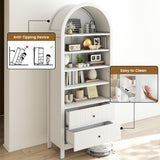 GOODONE 71" Tall Arched Bookcase - Arched Bookshelf with 2 Drawers & Adjustable Shelves, Tall Arched Storage Cabinet for Living Room, Kitchen，Home Office（White） GOODONE
